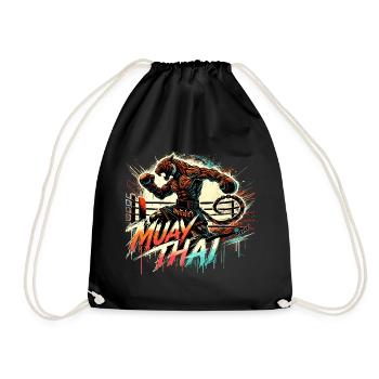 Muay Thai Tiger Thaiboxen Kickboxen Boxen Geschenk - Turnbeutel - Schwarz - Vorne