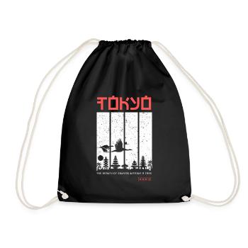 Tokyo – Japanese landscape with cranes - Drawstring Bag - black - Front
