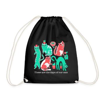 These Are the Days of Our Cats – Retro Cat Art - Drawstring Bag - black - Front