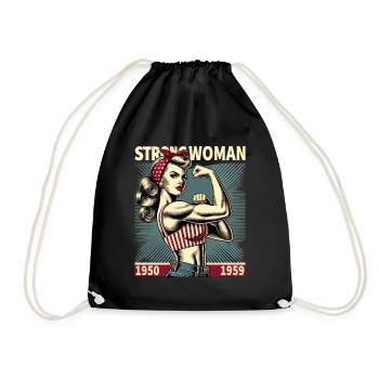 Strength strong power woman rockabilly retro gift - Drawstring Bag - black - Front