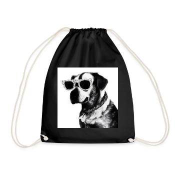 Schwarzweiß Hund mit Sonnenbrille - Turnbeutel - Schwarz - Vorne