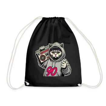 90 Ghetto Blaster British Shorthair Cat Gift - Drawstring Bag - black - Front