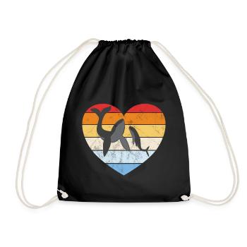Buckelwal mit Baby retro Herz - Turnbeutel - Schwarz - Vorne