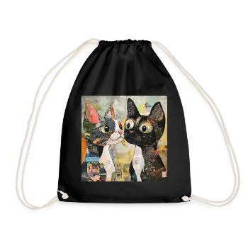 cat cats cat collage - Drawstring Bag - black - Front