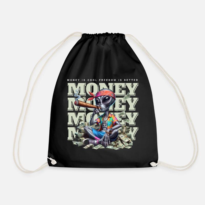 Money Is Cool Freedom is Better - Drawstring Bag - black