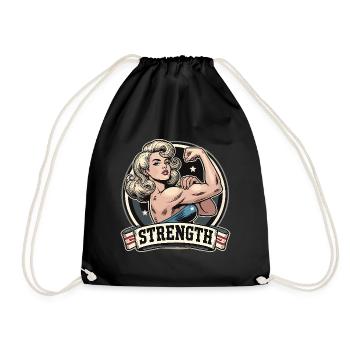 Strength Strong Woman Stretches Arm Blonde Gift - Drawstring Bag - black - Front