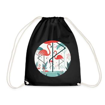 Flamingo Illustration in Tropical Environment - Drawstring Bag - black - Front