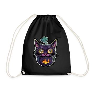 Cat Cauldron Cat Witch Halloween - Drawstring Bag - black - Front
