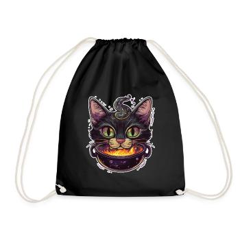 Cat Cauldron Cat Witch Halloween - Drawstring Bag - black - Front