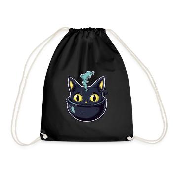 Cat Cauldron Cat Witch Halloween - Drawstring Bag - black - Front