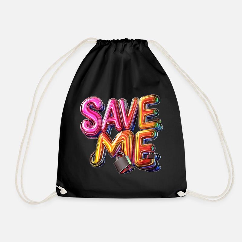 Stylischer 3D Schriftzug "SAVE ME" mit Schlössern - Turnbeutel - Schwarz