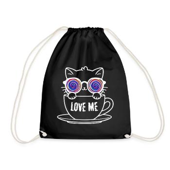 Katzenliebhaber Tasse mit bunten Spiralen - Turnbeutel - Schwarz - Vorne