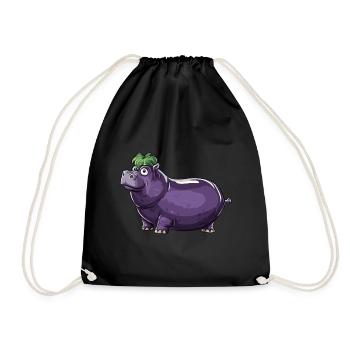 Hippopotamus Eggplant Funny Animal and Vegetable Motif - Drawstring Bag - black - Front