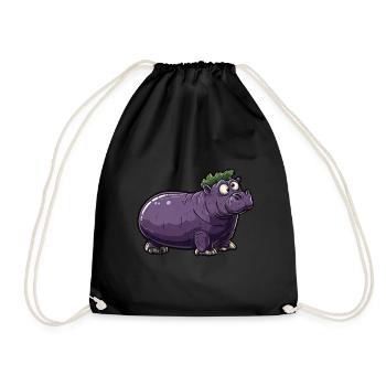 Hippopotamus Eggplant Funny Animal and Vegetable Motif - Drawstring Bag - black - Front