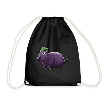 Hippopotamus Eggplant Funny Animal and Vegetable Motif - Drawstring Bag - black - Front