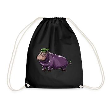 Hippopotamus Eggplant Funny Animal and Vegetable Motif - Drawstring Bag - black - Front