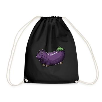 Hippopotamus Eggplant Funny Animal and Vegetable Motif - Drawstring Bag - black - Front