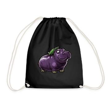 Hippopotamus Eggplant Funny Animal and Vegetable Motif - Drawstring Bag - black - Front