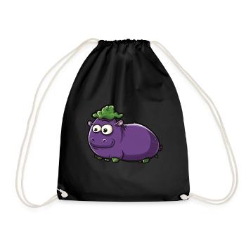 Hippopotamus Eggplant Funny Animal and Vegetable Motif - Drawstring Bag - black - Front