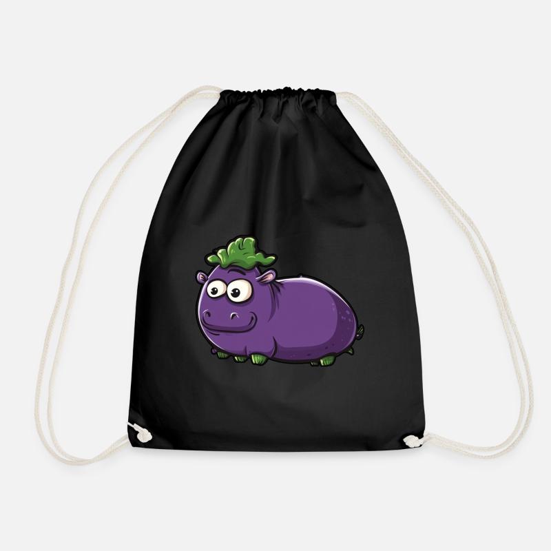 Nilpferd Aubergine Lustiges Tier und Gemüse Motiv - Turnbeutel - Schwarz