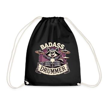 Knallharter Schlagzeuger Waschbär cool Geschenk - Turnbeutel - Schwarz - Vorne
