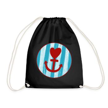 Anker Streifen Hamburg Liebe Herz Nordsee Ahoi Fan - Turnbeutel - Schwarz - Vorne