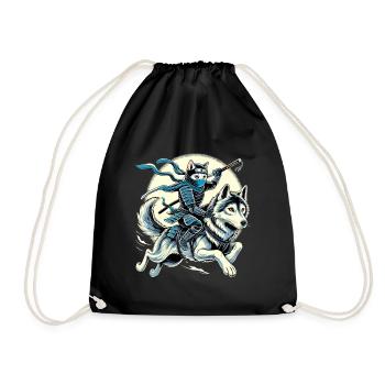 Ninja Katze Wolf Ninjato Mond Geschenk - Turnbeutel - Schwarz - Vorne