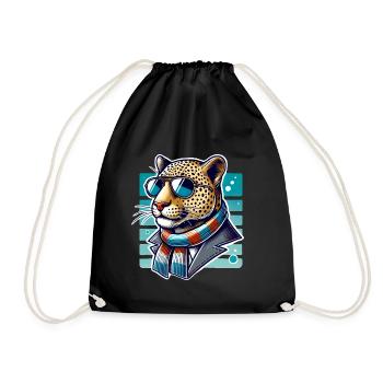 Léopard élégant avec lunettes et écharpe – Cool - Sac de sport léger - noir - Devant