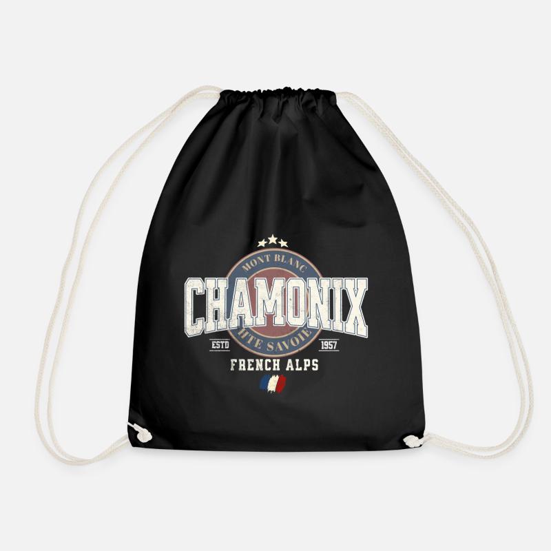 Mont Blanc Chamonix Design with French Flag - Drawstring Bag - black