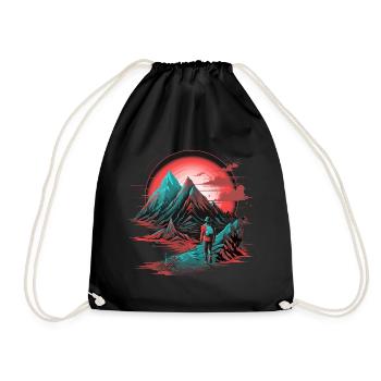 Hiking Mountain Mountains Mountaineering Climbing Nature Neon - Drawstring Bag - black - Front
