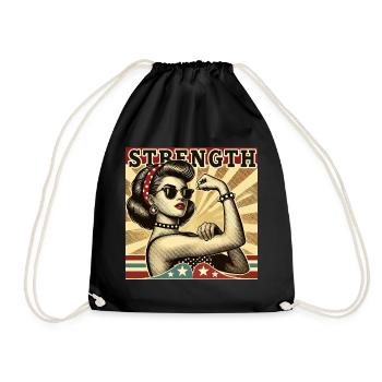 Strength Strong Cool Woman Rockabilly Gift - Drawstring Bag - black - Front