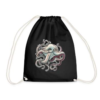Whimsical Octopus with Dreamy Expression - Drawstring Bag - black - Front