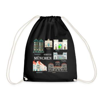 Munich, Hand Drawing Landmark, Bavaria - Drawstring Bag - black - Front