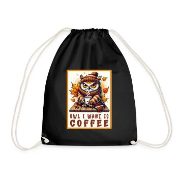 Eulen Kaffee Desgin - Turnbeutel - Schwarz - Vorne