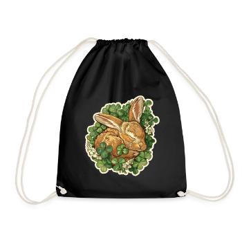 Schlafender Hase im Klee Ostermotiv - Turnbeutel - Schwarz - Vorne