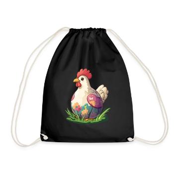 Colorful Hen Spring Motif Easter - Drawstring Bag - black - Front