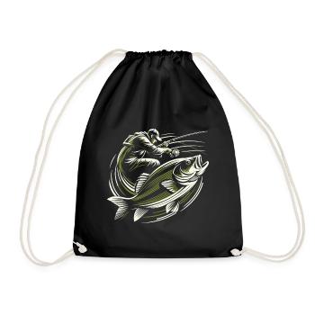Pêche pêcheur perche poisson géant vert olive cadeau - Sac de sport léger - noir - Devant
