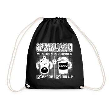Schnabeltasse und Kaffeetasse Eltern Humor Design - Turnbeutel - Schwarz - Vorne