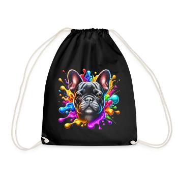French Bulldog with Colorful Splashes of Color - Drawstring Bag - black - Front