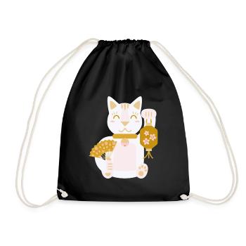 Maneki Neko L Chat porte-bonheur avec éventail et lanterne - Sac de sport léger - noir - Devant