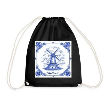 Delft blue windmill tile - Drawstring Bag - black - Front
