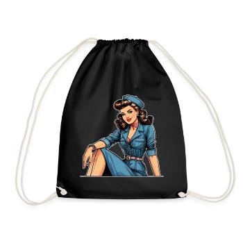 Pin Up Retro Stewardess Flugbegleiterin Geschenk - Turnbeutel - Schwarz - Vorne