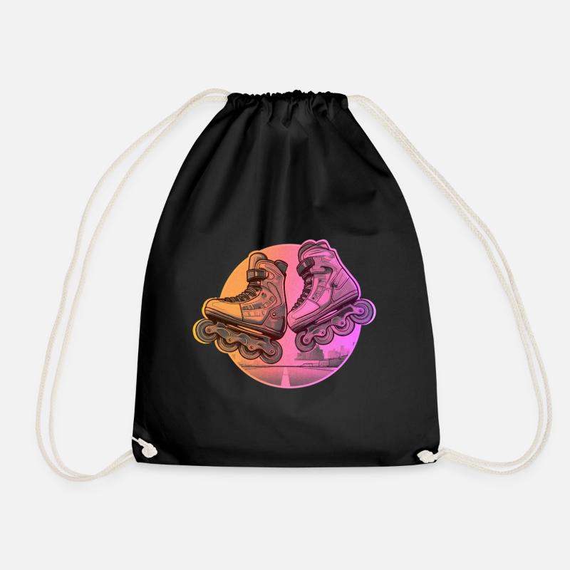 Skates, vintage, street, dynamic, summer atmosphere - Drawstring Bag - black
