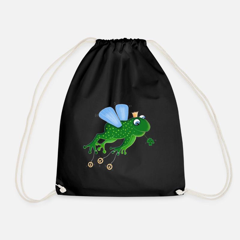 Peace frog Hubert jumps for peace - Drawstring Bag - black