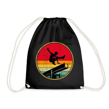 Retro Skater Silhouette on Sunset Stripes - Drawstring Bag - black - Front