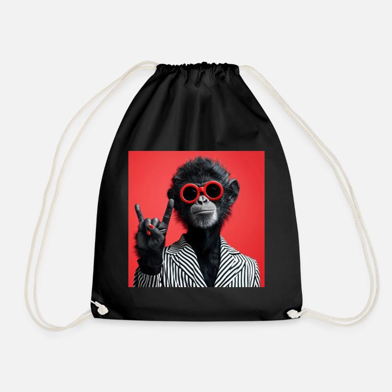 Affe mit roter Sonnenbrille macht Rock Geste - Turnbeutel - Schwarz