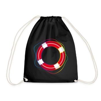 Lifebuoy with rainbow rope – maritime symbol - Drawstring Bag - black - Front