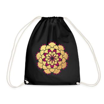 Mandala Gold Flower Yoga India Mediation Luxury om - Drawstring Bag - black - Front