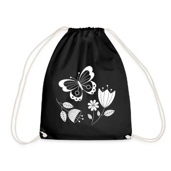 Schmetterling mit Blumen - Turnbeutel - Schwarz - Vorne