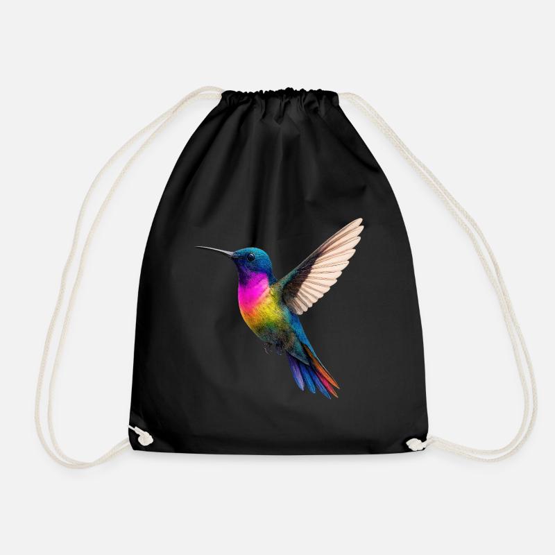 Vibrant Rainbow Hummingbird Design - Drawstring Bag - black